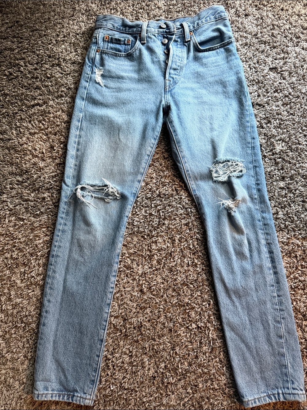 Levi's Light Blue Distressed 501 straight leg Jean
